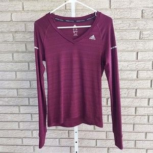 Adidas Running Wine Red Burgundy Long Sleeve Athletic Top w Reflective Small GUC